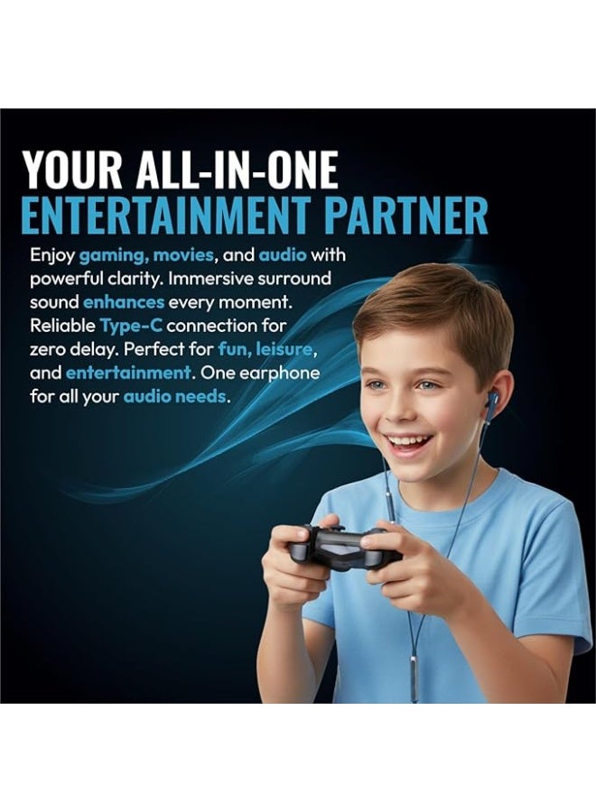 هامزون سماعات هامزون مزودة بموصل من النوع C وميكروفون - سماعات ستيريو مع تحكم مدمج في مستوى الصوت، صوت جهير قوي، متوافقة مع الهواتف الذكية والأجهزة اللوحية التي تعمل بنظام أندرويد - Image 2